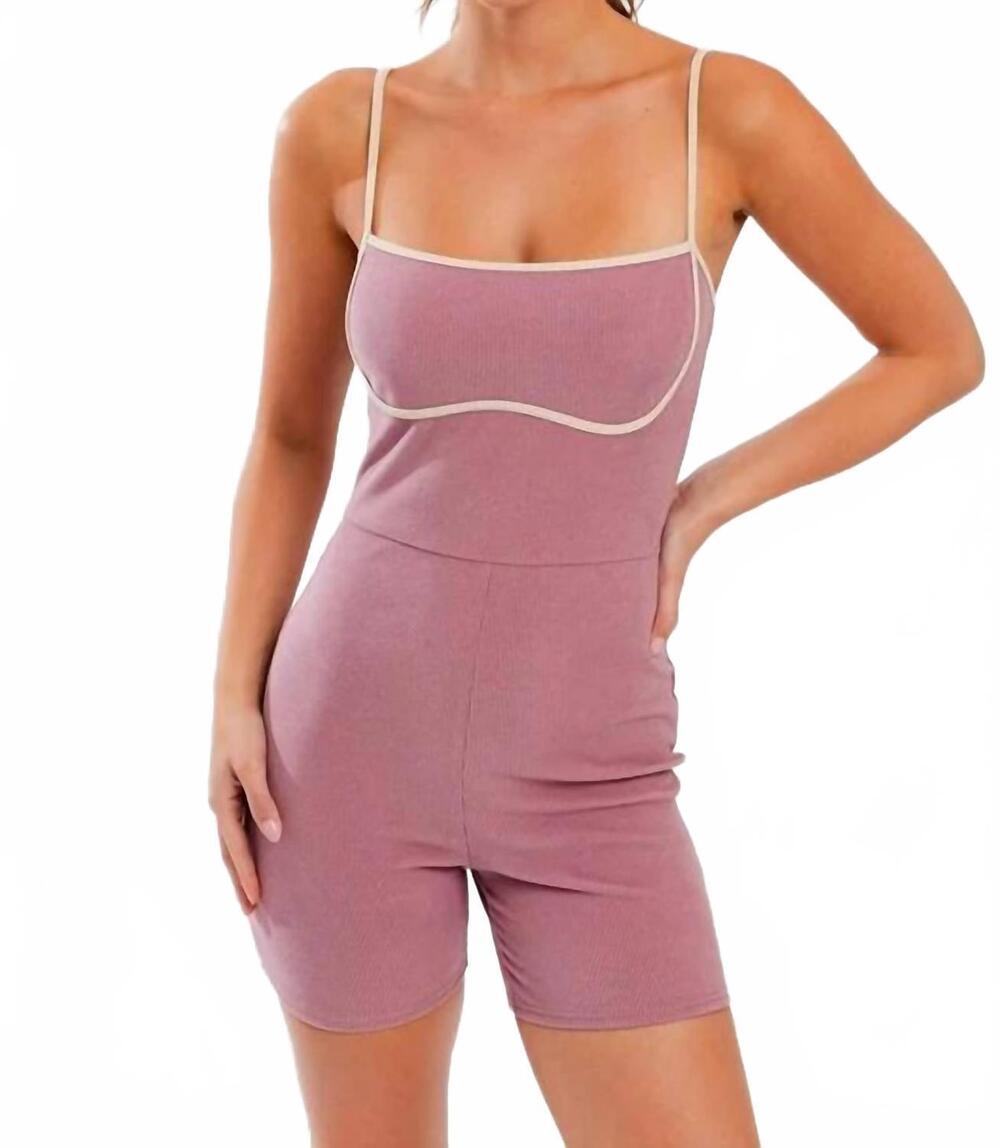 NEW LE LIS contrast binding rib romper in pink